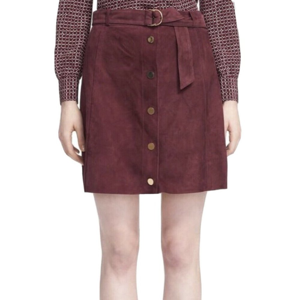 Kate Spade A-Line Mini Skirt Size 12 Spencer Court Wine Goat Suede Leather